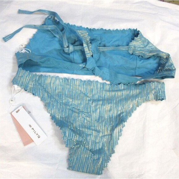 NWT Pilyq S Seashine Reversible Scoop Neck Halter Cheeky Bikini Swim Set #98491 - Picture 4 of 5